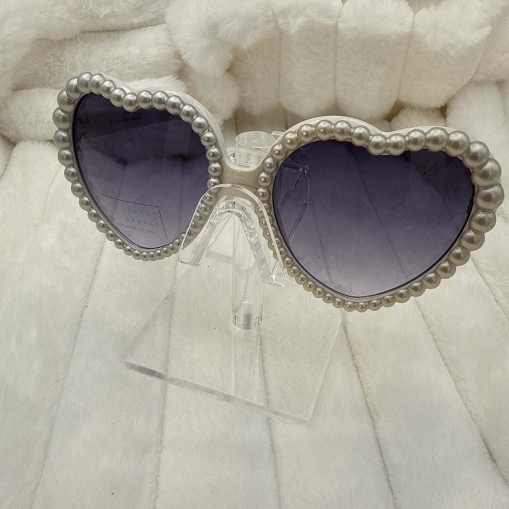LAUREN CONRAD HEART SHAPE SUNGLASSES, WHITE BEADS, BRIDE WEDDING -POLARIZED-NWT